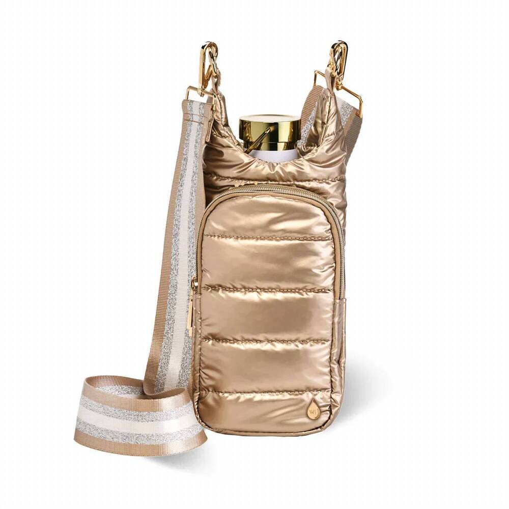 NEW WANDERFULL women's shiny hydrobag metallic puffer crossbody bag in gold